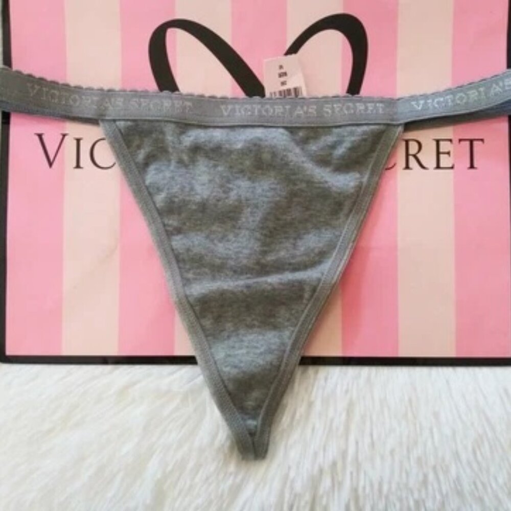 Victoria’s Secret Signature Band Cotton V-String Thong Low Rise – Medium – Grey